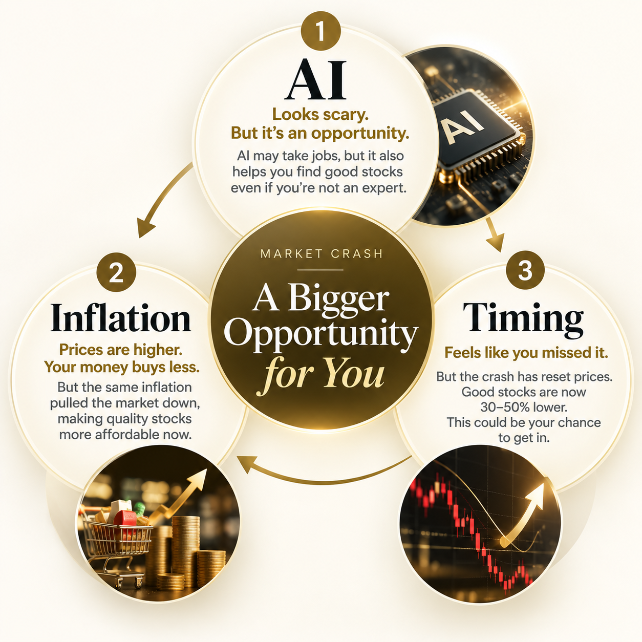 Market Crash: A Bigger Opportunity for You. AI can help find good stocks, inflation has made quality stocks more affordable, and the market reset may offer a better time to begin.